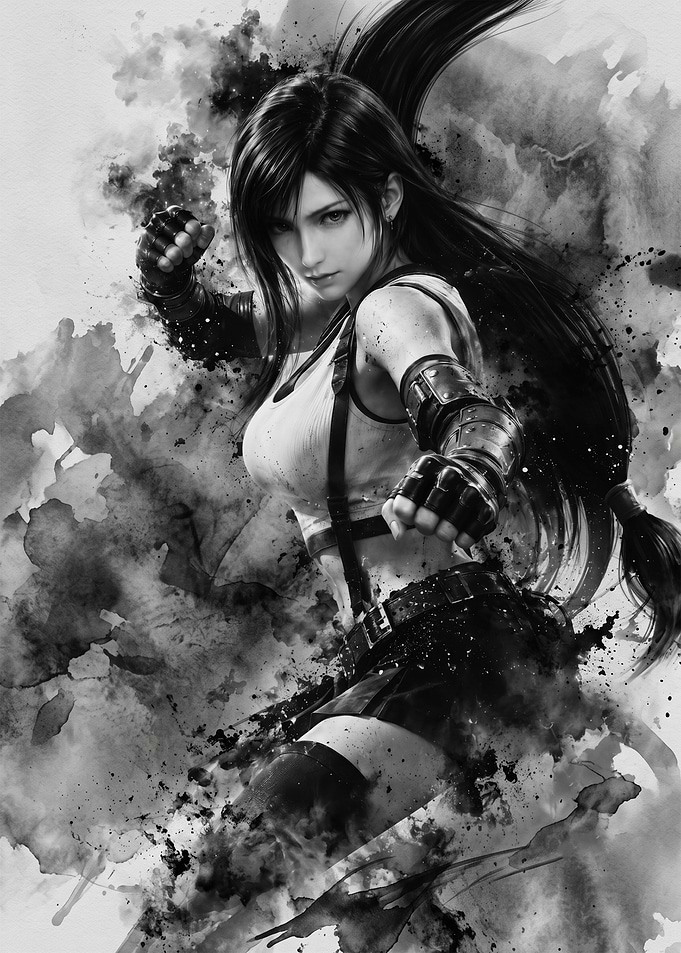 Tifa Lockhart Ink Wash Portrait