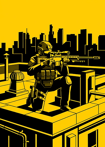 Sniper on Rooftop Silhouette Art