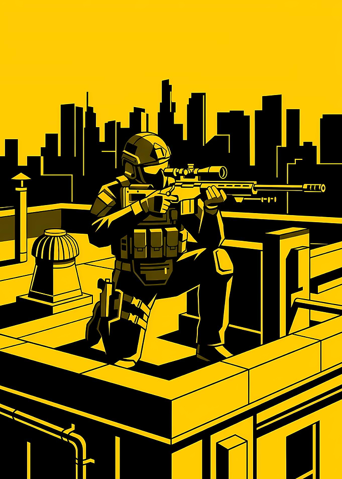 Sniper on Rooftop Silhouette Art
