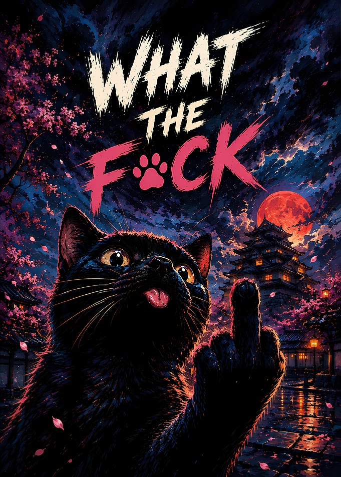 Sassy Black Cat Japanese Night Scene