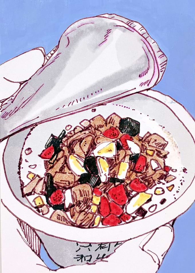Hand-Drawn Illustration of Instant Oatmeal Yogurt
