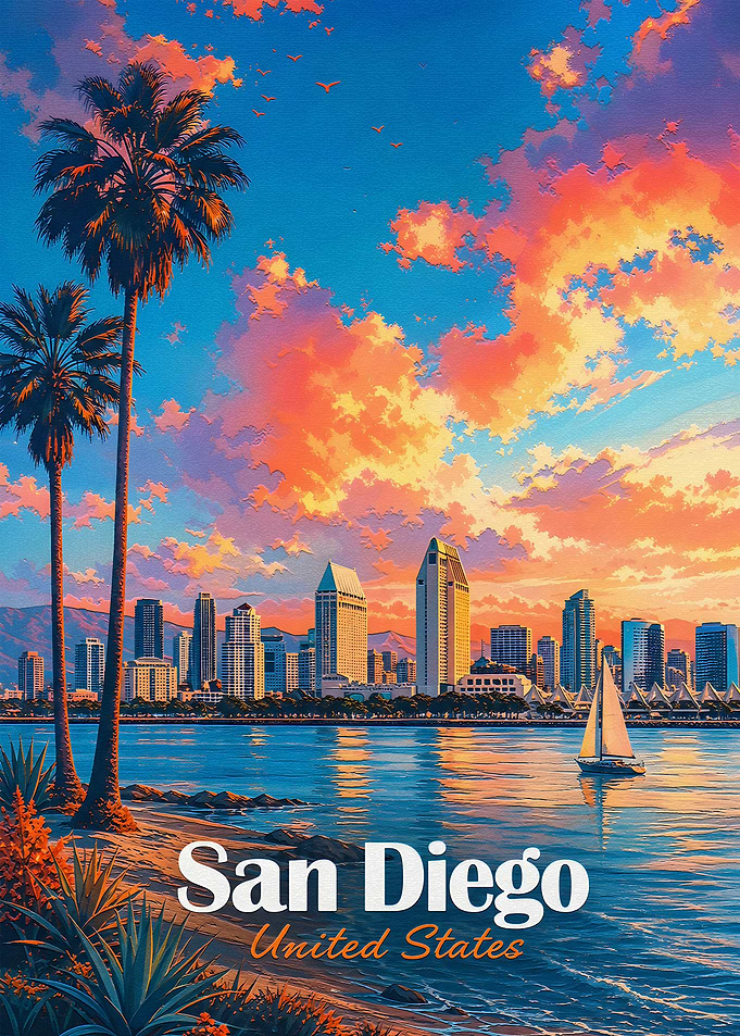 San Diego Sunset Travel Poster