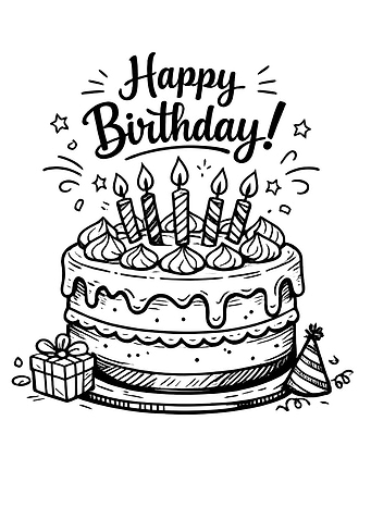Happy Birthday Cake Line Art