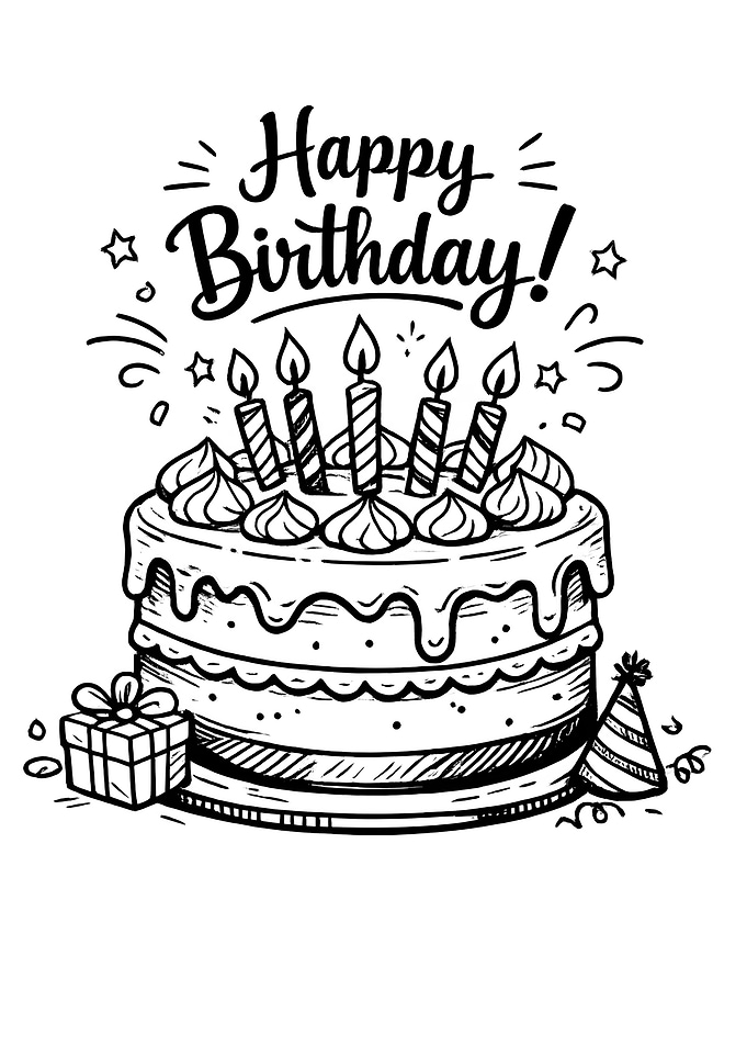 Happy Birthday Cake Line Art