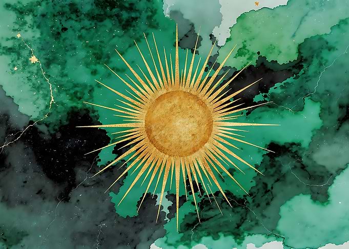 Golden Sun on Emerald Marble