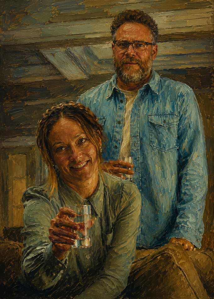 Portrait of Seth Rogen and Wife