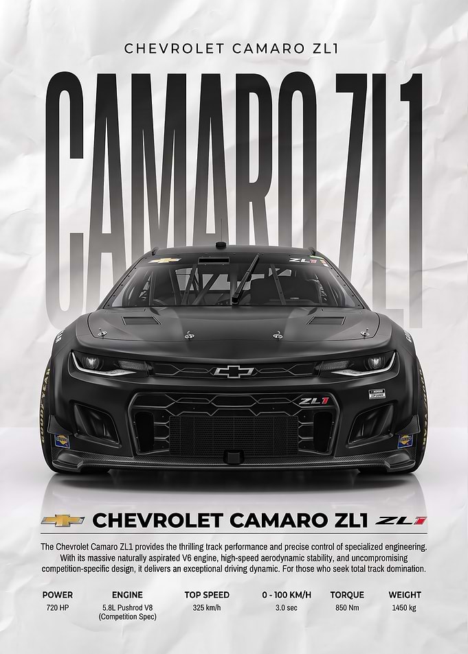 front view black Chevrolet Camaro ZL1 Track Car Poster