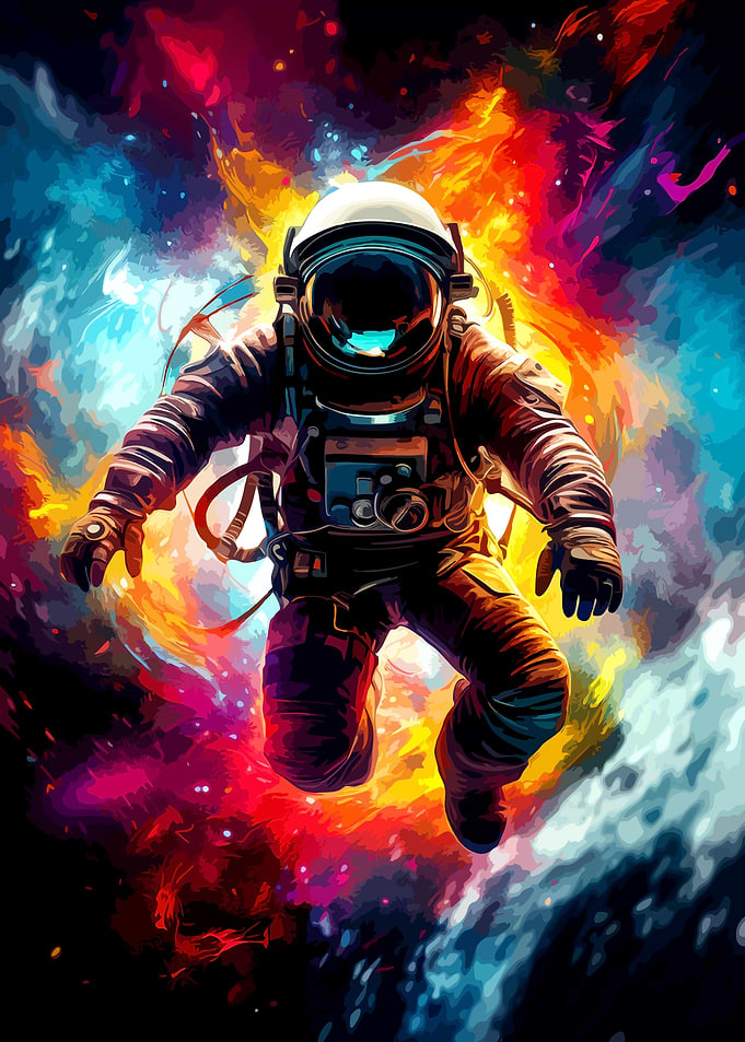 Astronaut Floating in Vibrant Nebula