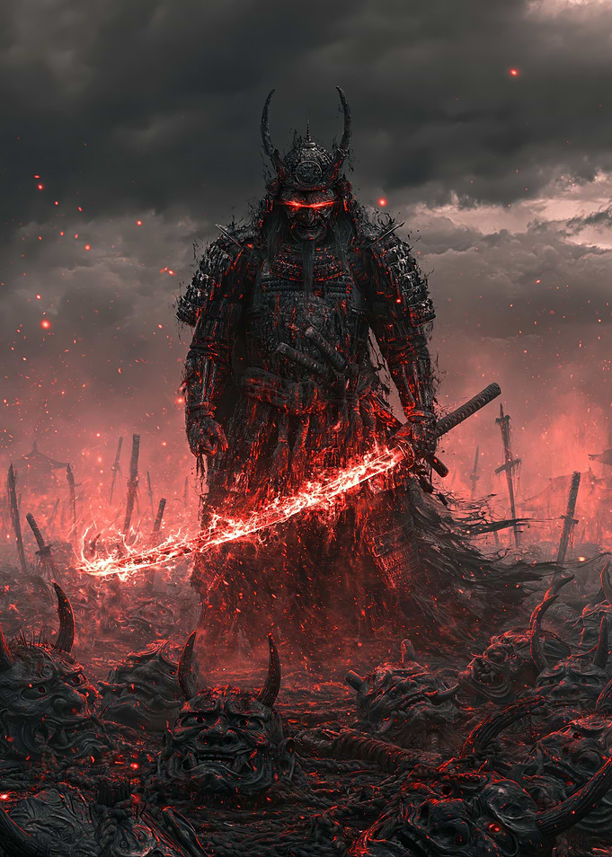 Dark Samurai with Glowing Red Sword
