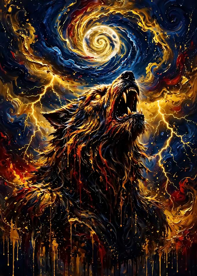 Howling Wolf in Stormy Night