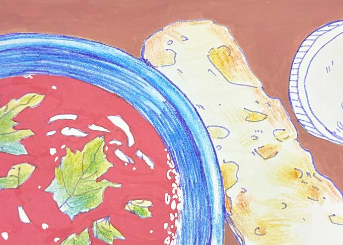 Hand-Drawn Tomato Soup and Bread