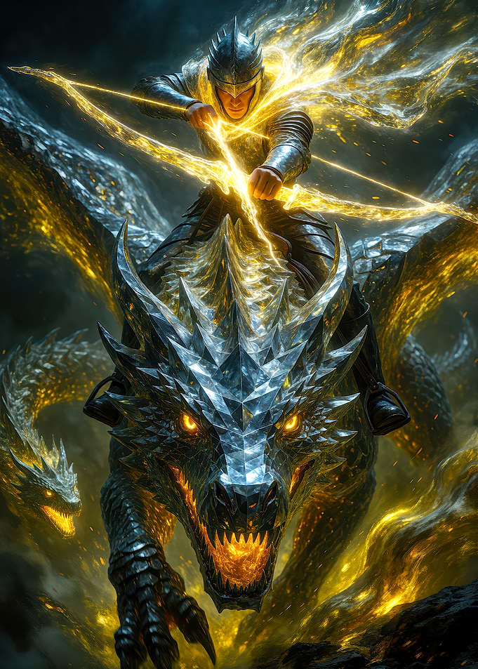 Knight Riding a Golden Dragon