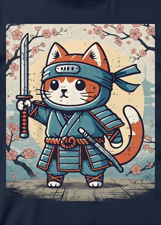 Cute Samurai Cat Warrior Illustration