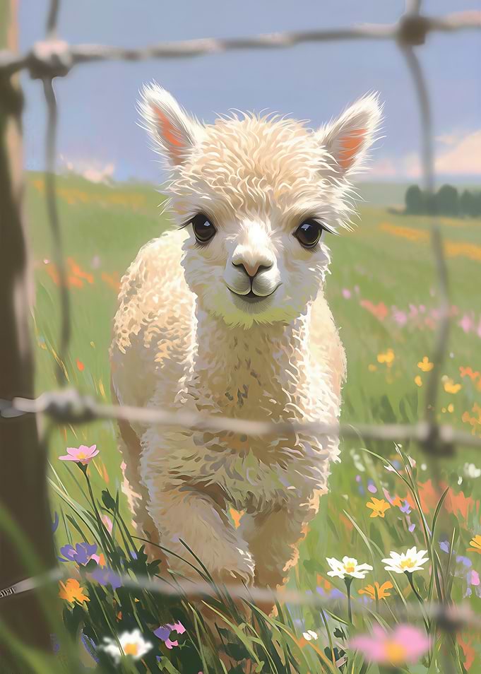 Cute Baby Alpaca in Wildflower Meadow