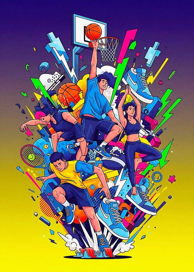 Dynamic Sports Collage Illustration