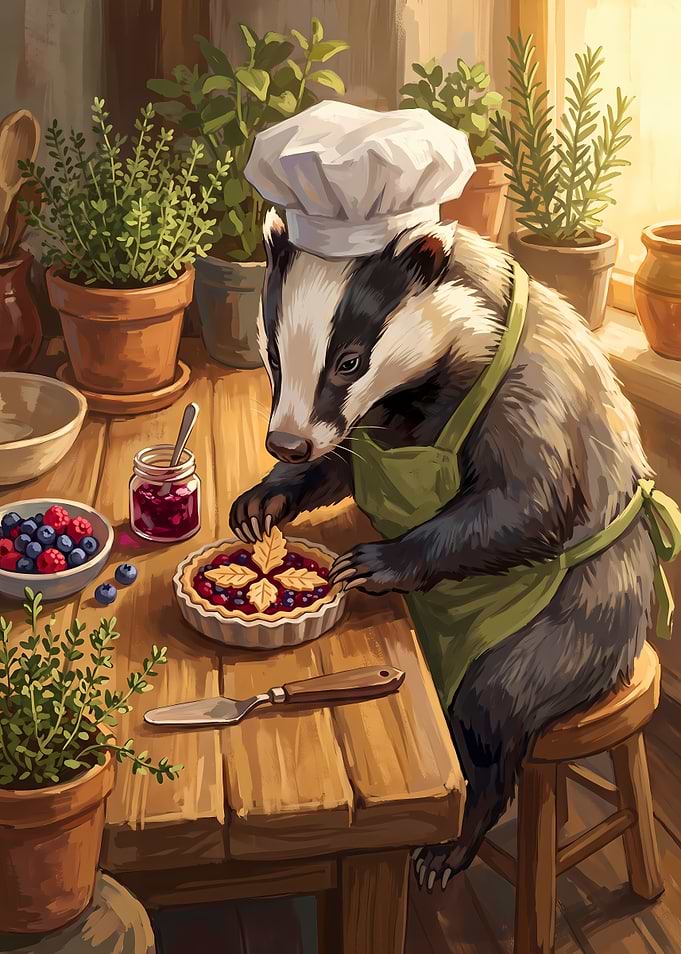 Badger Baker Making Berry Pie