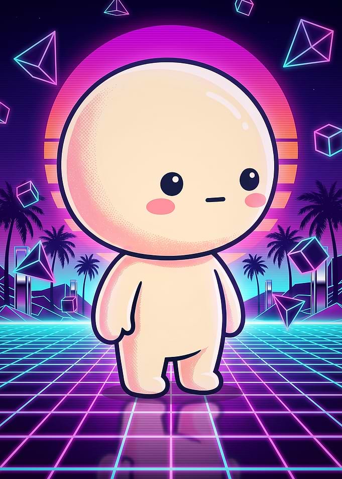Cute Character in Synthwave Setting