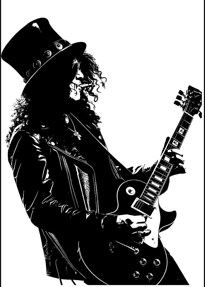 Slash Playing Electric Guitar Silhouette
