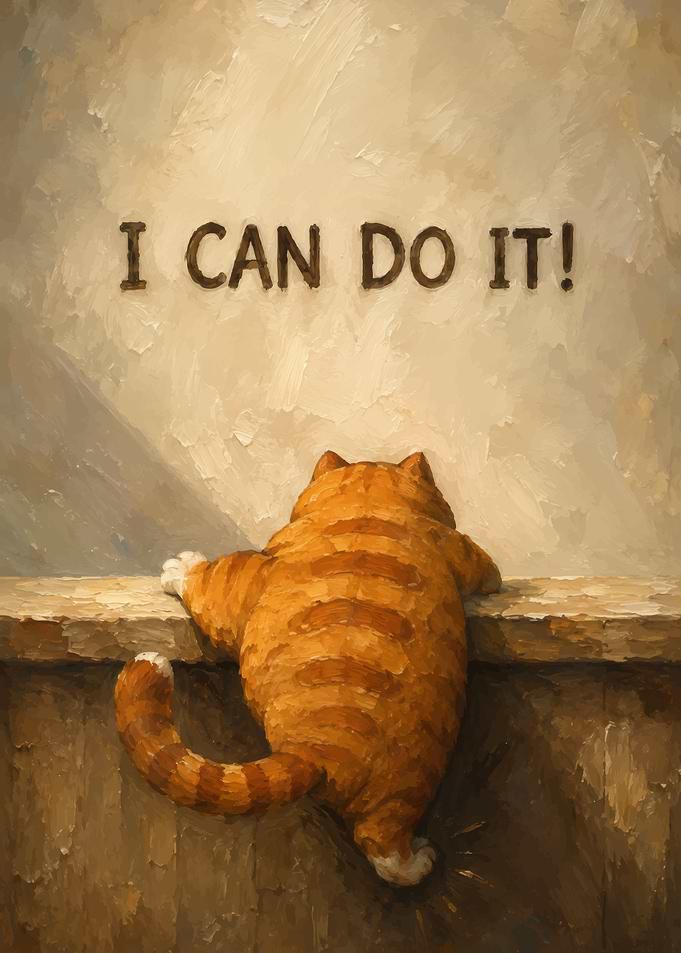 Determined Orange Cat Motivational Art