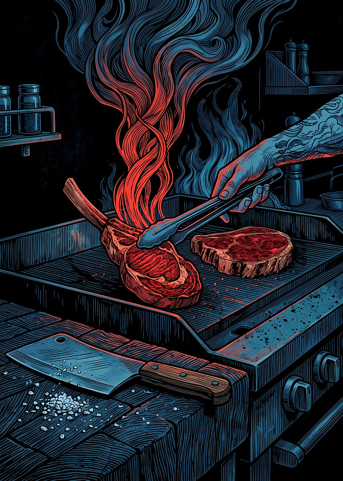 Grilling Steaks with a Cleaver