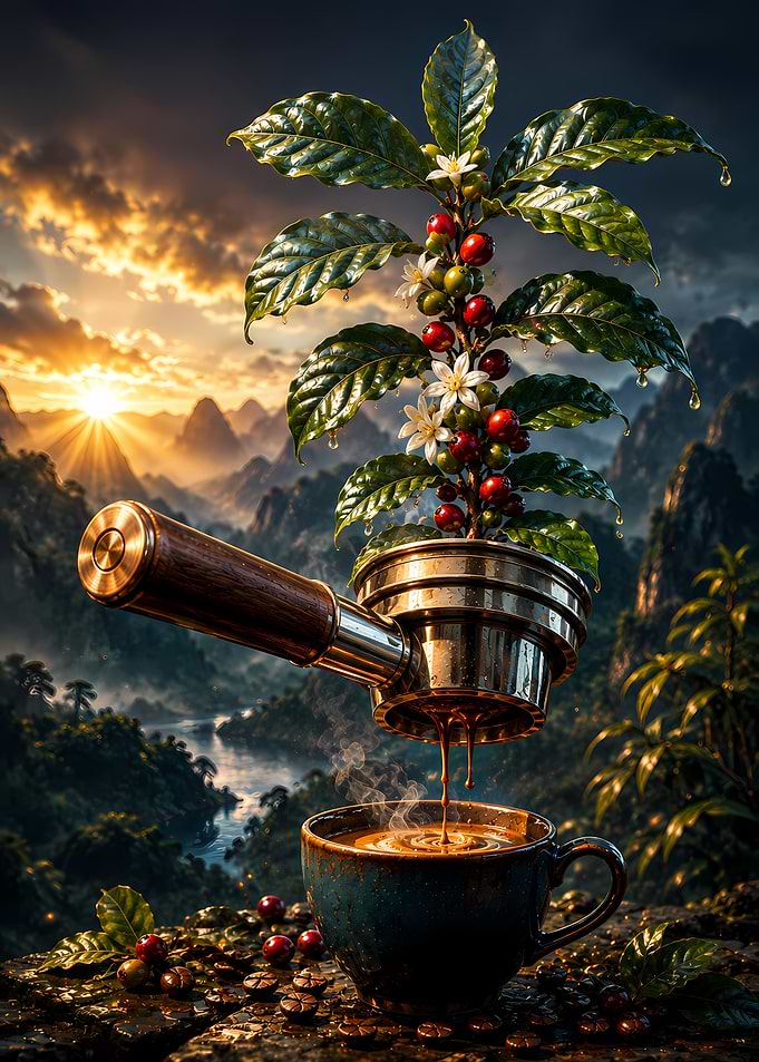 Coffee Plant Growing from Espresso Portafilter