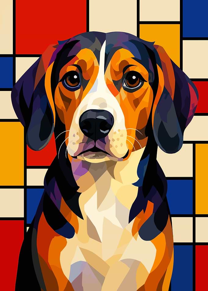 Geometric Beagle Portrait in Mondrian Style