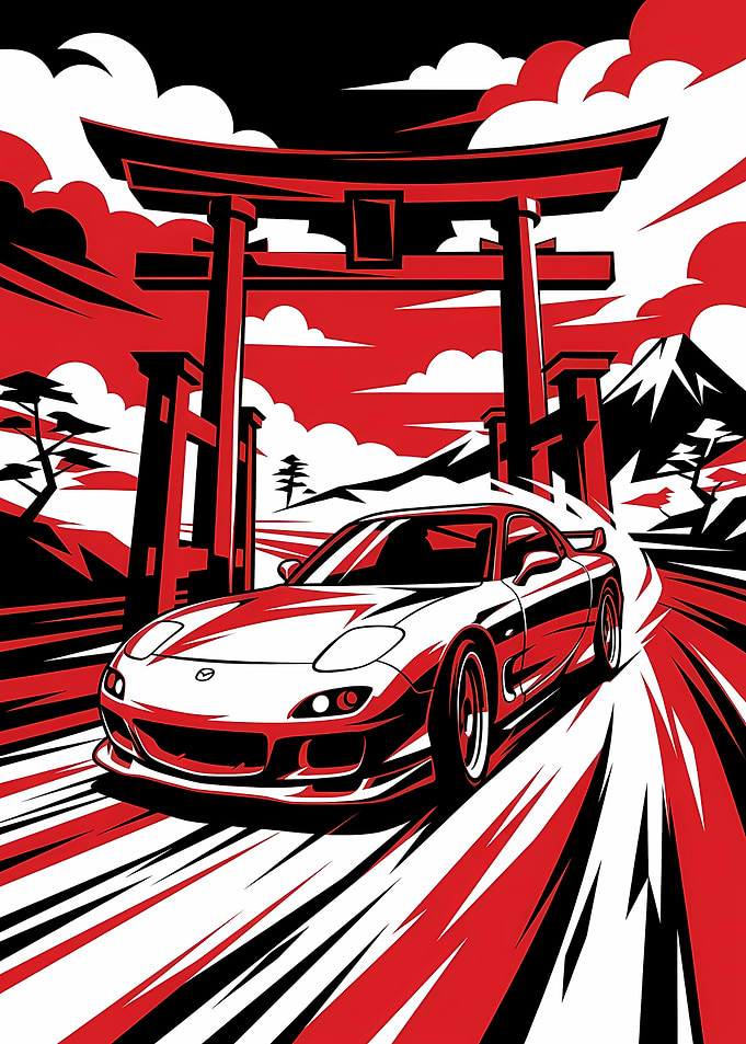 Mazda RX-7 Drifting Through Torii Gate