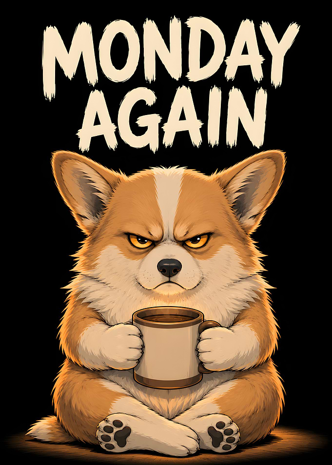 Grumpy Corgi Monday Morning Coffee