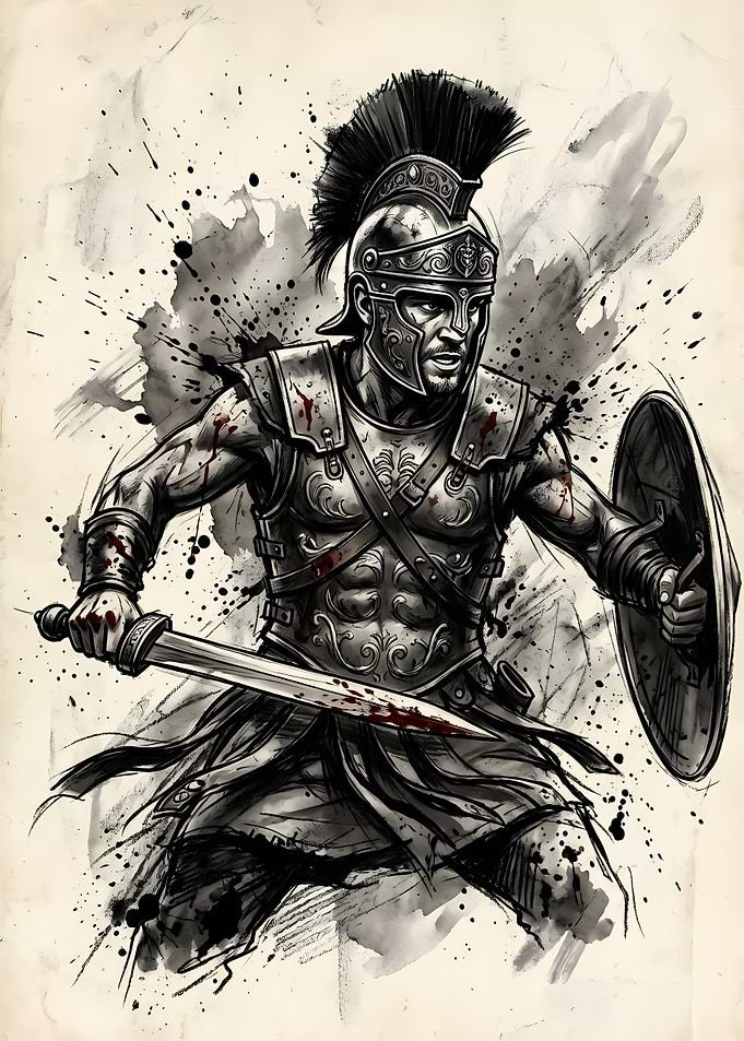 Roman Centurion Warrior Ink Illustration