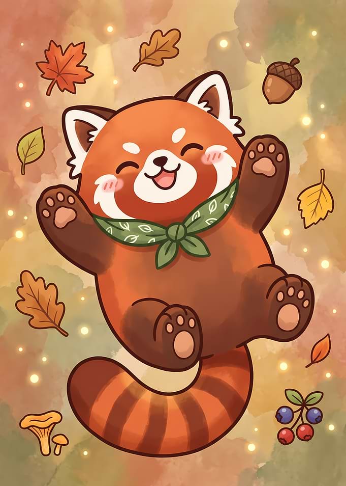 Cute Red Panda in Autumn