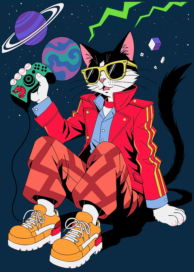 Cool Retro Space Cat Gamer