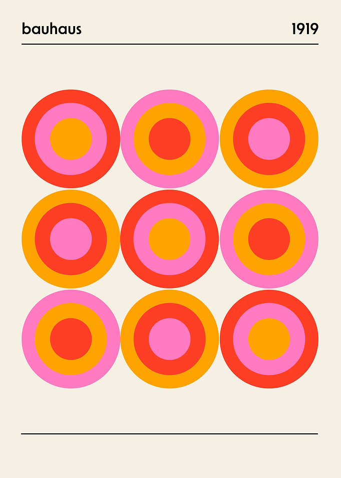 Bauhaus Circle Pattern Red Pink Orange