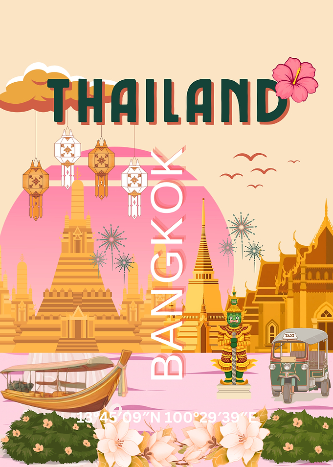 Bangkok Thailand Travel Retro Poster