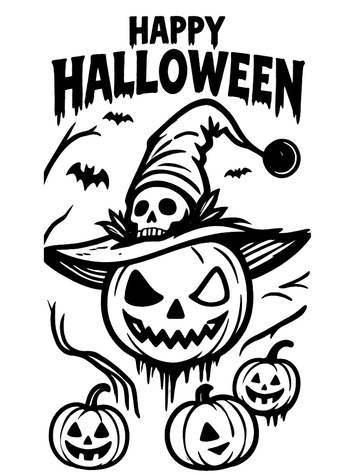 Happy Halloween Skull Pumpkin Illustration