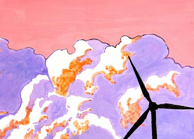 Abstract Wind Turbine Against Painted Sky