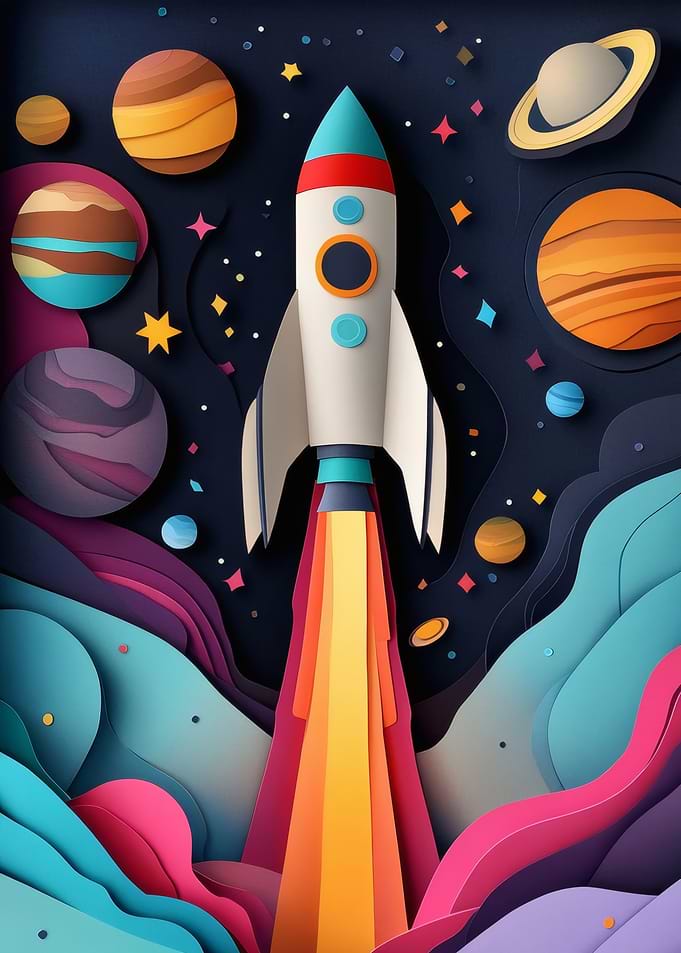 Papercraft Rocket Launch in Space