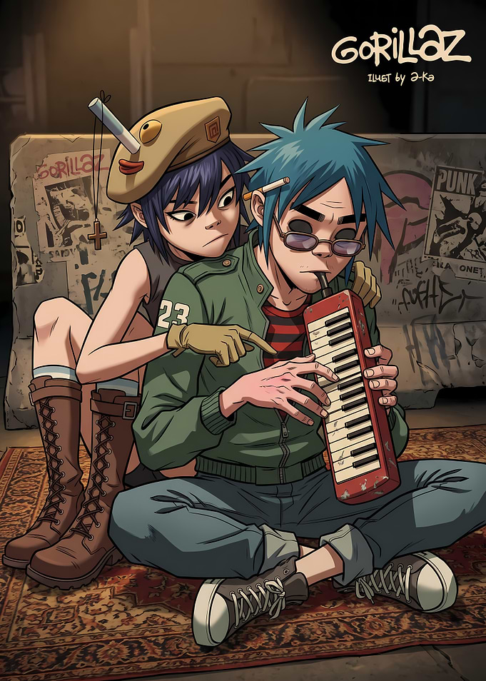 Gorillaz 2D and Noodle Fan Art