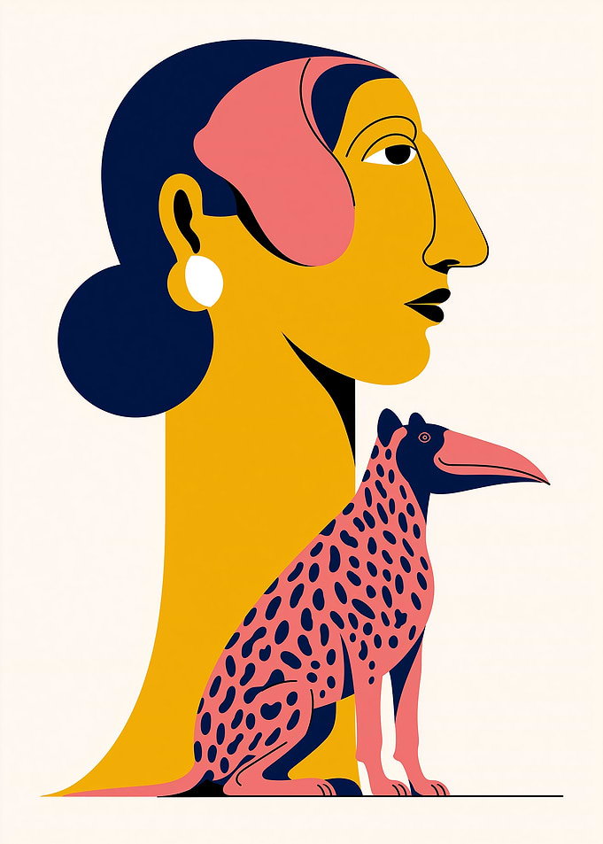 Woman and Spotted Creature Illustration