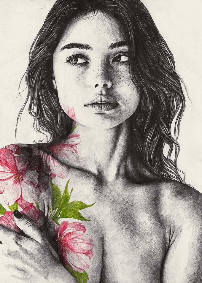 Portrait of Woman with Floral Accents