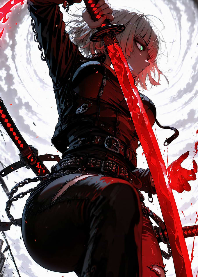 Anime Warrior with Glowing Red Katana