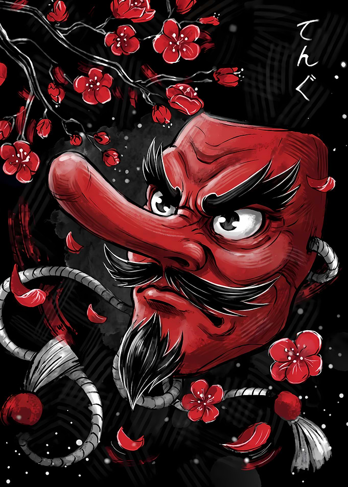 Traditional Japanese Red Tengu Mask