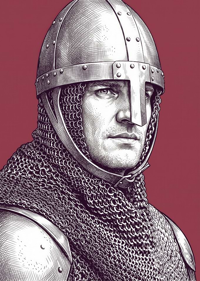 Medieval Knight Portrait Engraving