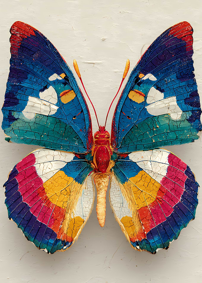 Vibrant Cracked Paint Butterfly Art