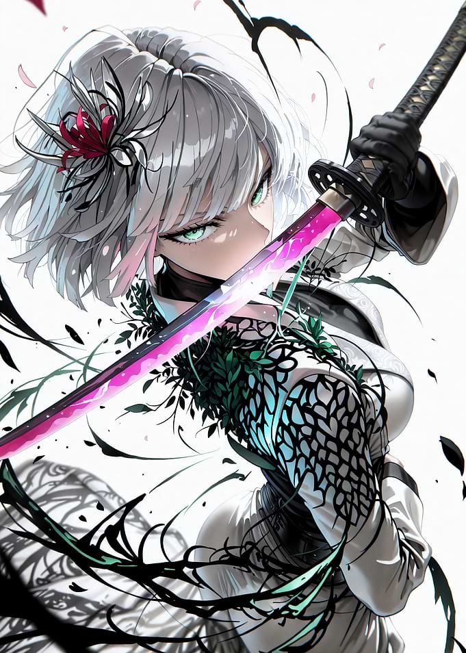 Anime Warrior Girl with Glowing Katana