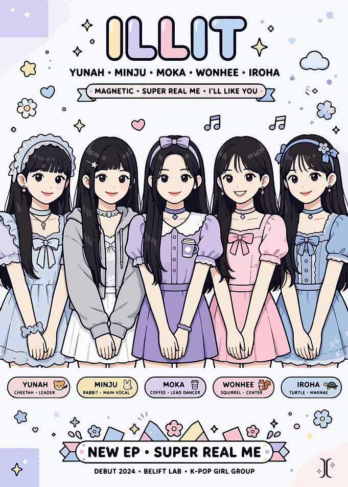ILLIT K-Pop Group Illustration Poster