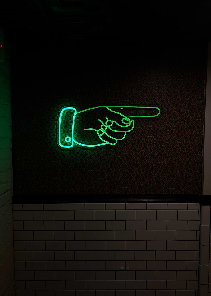 Green Neon Pointing Hand Sign