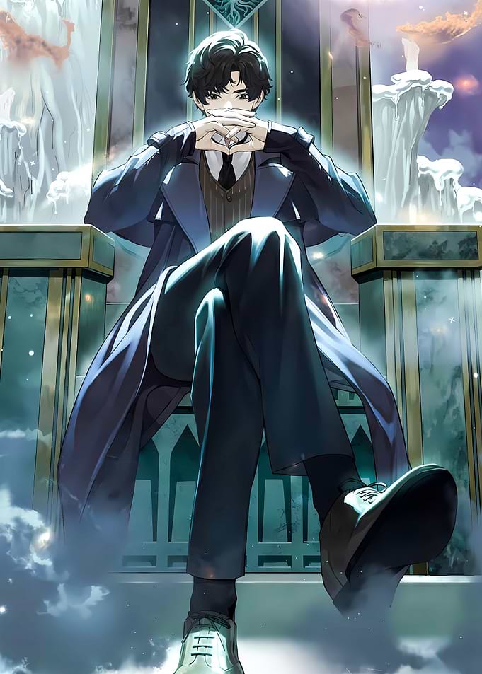 Elegant Anime Man Sitting on Throne