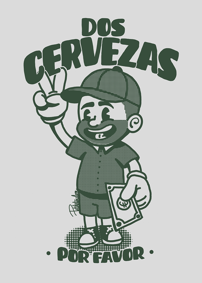 Dos Cervezas Por Favor Cartoon Illustration