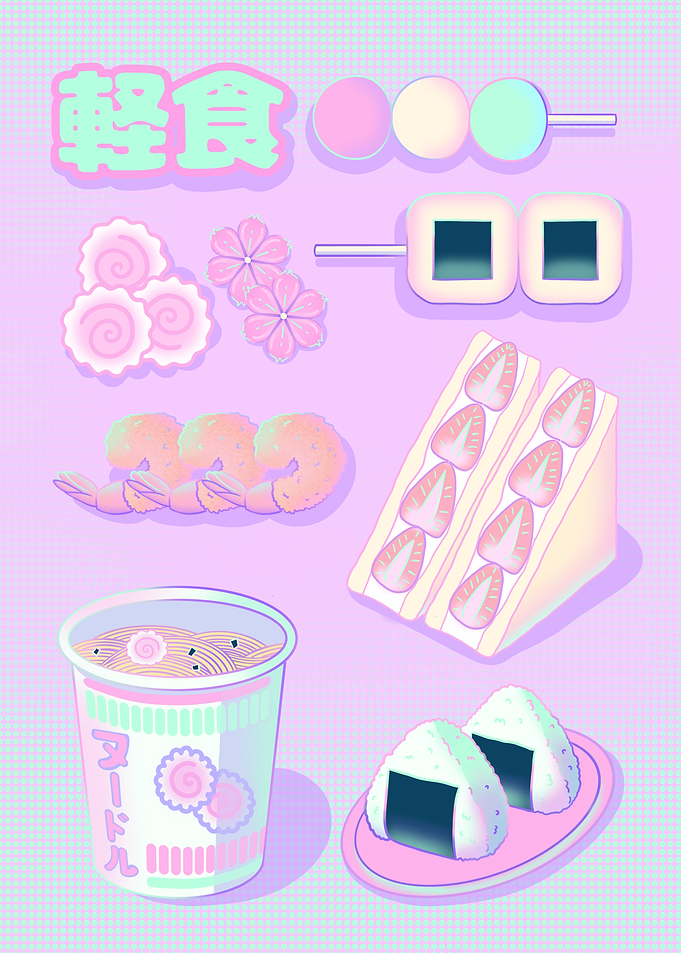Pastel Japanese Snack Food Illustration