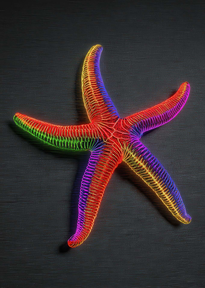 Neon Rainbow Starfish Art